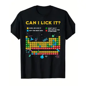 Funny Periodic Table T-Shirt - Can I Lick It Chemistry Design with Element Symbols - Science Teacher Gift, Unisex Casual Crew Neck Short Sleeve Tee