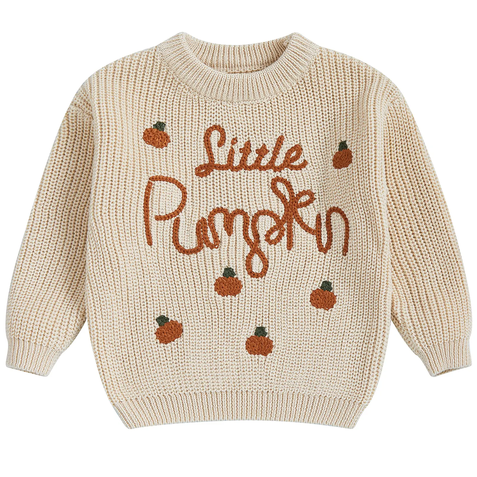 Toddler Baby Girls Halloween Knit Sweater Little Pumpkin Long Sleeve Pumpkin Embroidery Knitwear Tops