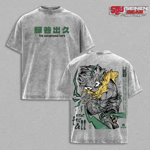 Deku One For All Vintage Washed Oversized T Shirt, Izuku Midoriya Anime Graphic Tee, My Hero Academia Streetwear Shirt, Heavyweight Cotton Y2K Anime Outfit Gift for Anime Fans