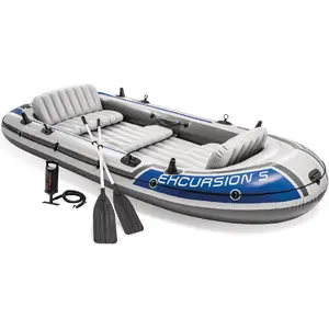 Excursion Inflatable Boat Series: Includes Deluxe 54In Boat Oars and High-Output Pump – Supertough PVC – Adjustable Seats with Backrest – Fishing Rod Holders – Welded Oar Locks