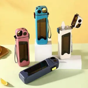 A vibrant square 12-ounce (350 ml) water bottle with a straw, crafted from leak-proof PVC plastic—easy to carry and perfect for outdoor sports and travel.