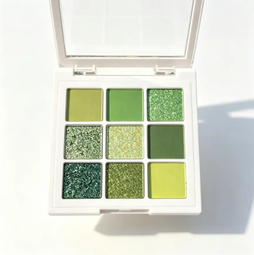9 Shades Green Eyeshadow Palette, Matte & Glitter Shimmer Metallic Green Eye Shadow, High Pigment Blendable Long Lasting Eyes Makeup for Halloween Party Festival Daily Eye Look
