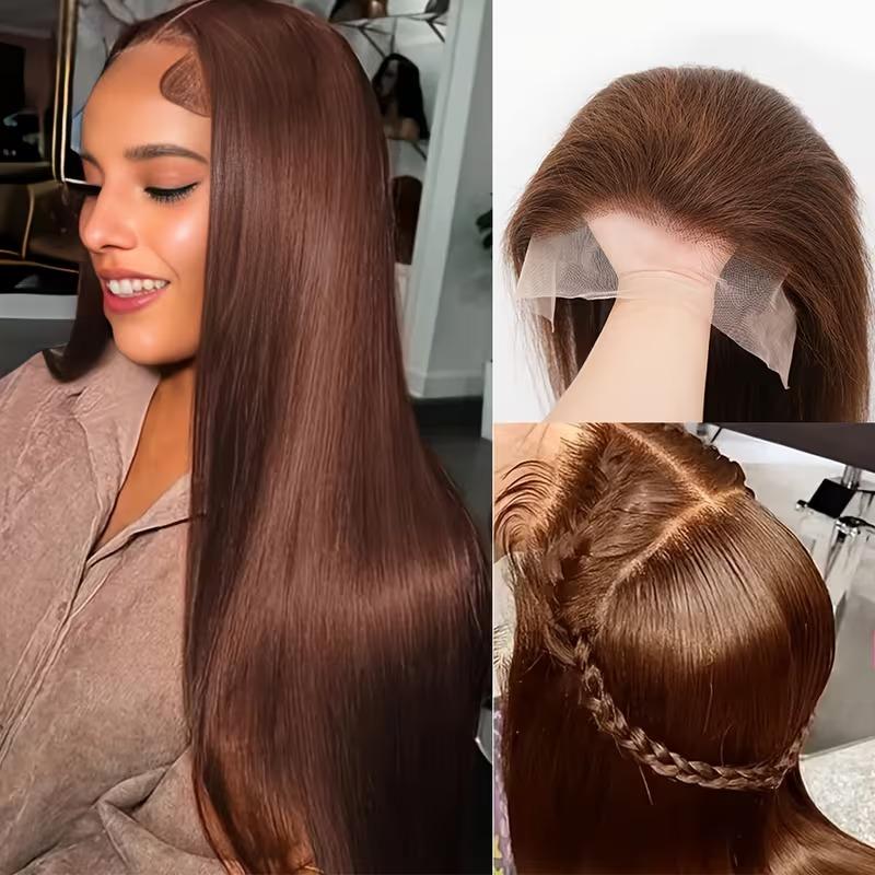 Ginger Brown Straight Human Hair Wig Pre Plucked 13x6 Hd Lace Frontal Wigs For Women 180% Colored Chocolate Brown Body Wave Wig