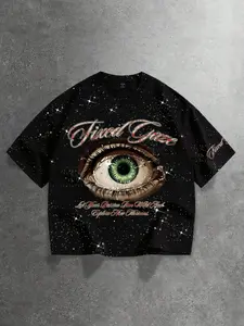 Men's Casual H-Type Graphic T-Shirt, Fitted Long Sleeve, Eye Pattern, Thin Top, All-Season Wear, Festival Gift, Youth Street Style