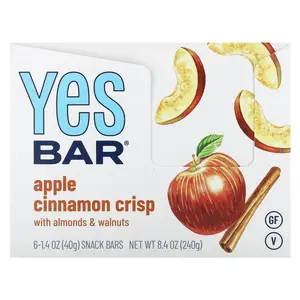 Yes Bar Snack Bar, Apple Cinnamon Crisp With Almonds & Walnuts, 6 Bars, 1.4 oz (40 g) Each
