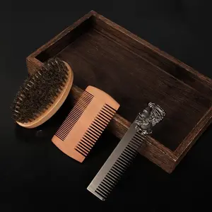 Men's Beard Care Set, including a beard brush, wooden comb, stainless steel comb, This 3-piece beard care set makes a perfect gift for Valentine's Day, Christmas, Father's Day, or as a birthday present for dad or any man.