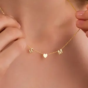 Personalized double initial heart necklace, custom sterling silver and gold necklace, perfect gift for her, mom necklace, Valentine’s Day gift, birthday gift for women, dainty minimalist necklace, elegant jewelry, anniversary gift, Christmas gift