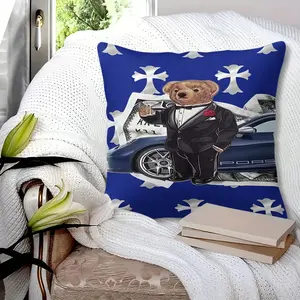 Hip Hop Bear Throw Pillow (Insert Included), Cool Tuxedo Bear & Sports Car Print, Soft Plush Square Decorative Pillow, Streetwear Style for Couch Bed Office, Ideal Gift for Teens & Men