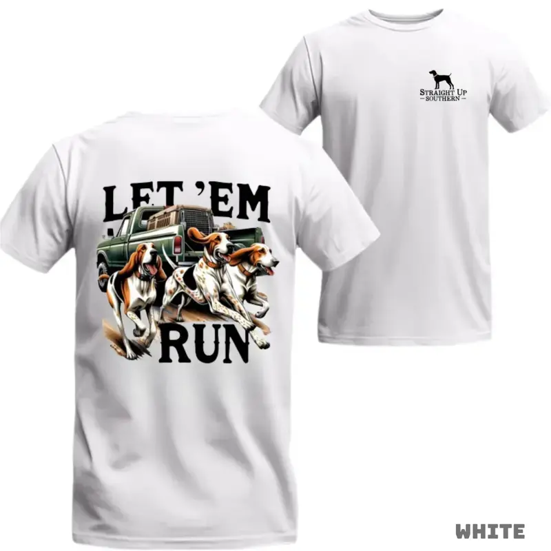 'Let 'Em Run' Hound Dog Graphic Tee, Unisex 100% Cotton Crew Neck Shirt for Hunting & Outdoor Lovers, High-Visibility Option, S, 2Xl, Casual, Cold Wash