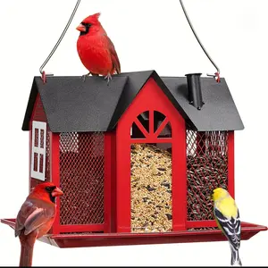 Kingsyard Metal Mesh Wild Bird Feeder House Outdoor Triple Feeders for Finch Cardinal Large Capacity Weatherproof Durable Black Friday Christmas Gift for Bird Lovers