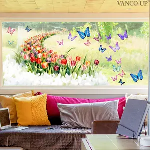A set (30*60cm) of butterfly and tulip flower electrostatic adsorption glass stickers, double-sided visible, for window decoration and beautification, D20627-NC