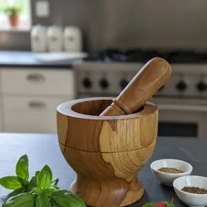 Handcrafted Wooden Mortar & Pestle Set – Natural Herb & Spice Grinder Bowl