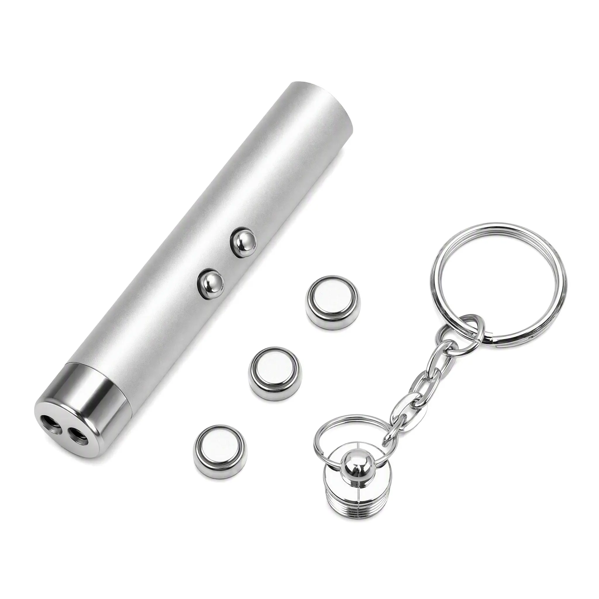 2-In-1 Mini Laser Cat Toy Keychain - White Flashlight & Red Interactive Light Pointer, Portable Aluminum Alloy Kitten Exercise Toy, Indoor Entertainment Pet Play Tool