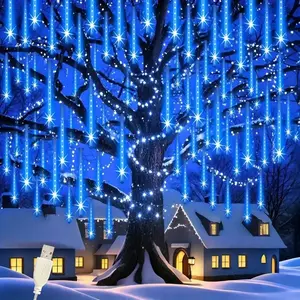 192 LED Meteor Shower Christmas Lights, USB Hanging Icicle String Lights, 8 Strands, LED Landscape Lighting, Outdoor Twinkle Lights, Outdoor Wedding Party Decorations, LED Lighted
