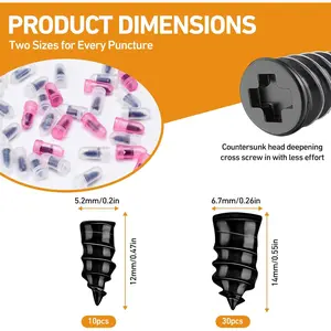 Tire Repair Rubber Nails Kit with 2 Tubes of Black Tire Sealant Glue, Screw in Tire Plugs Kit, Fast Tire Repair Screws Kit for Car Motorcycle Truck Tractor Puncture Repair