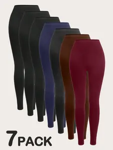 7-Pack Women’s Leggings – Butt-Lift, Low-Waist, Tummy Control, Slimming, Black, Non-See-Through Yoga Pants for Workouts & Running