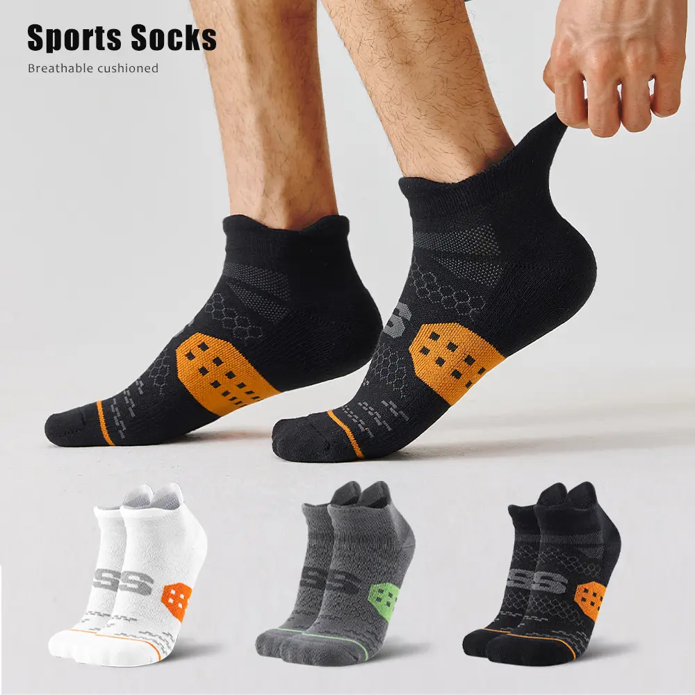 Men's Ankle Sports Socks 5-Pair Pack, Cushioned Cotton Performance Socks, Breathable, Moisture-Wicking, and Anti-Slip for All Seasons Running & Marathons, Ankle Sock, Athletic