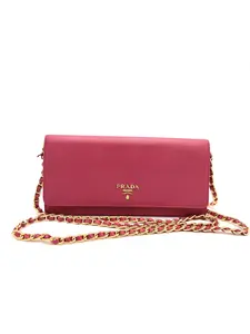 Pre-owned PRADA SAFFIANO LEATHER Crossbody Bags Pink Wallet Chain Purse