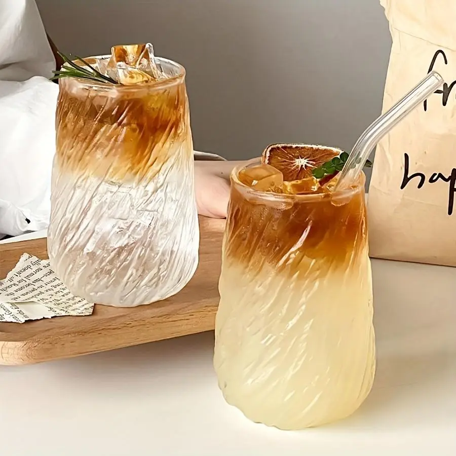 Elegant Glacier Whirl Glass Cups Set, 420ML Innovative Cocktail Glasses, Carved Beer Mugs, Clear Transparent Coffee Cups, Reusable Premium Artisan Glassware, Glass Beverage Cups