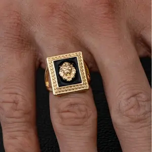 Stylish and impressive 14k gold plated ring, square lion head men's ring for men to wear everyday and as a gift