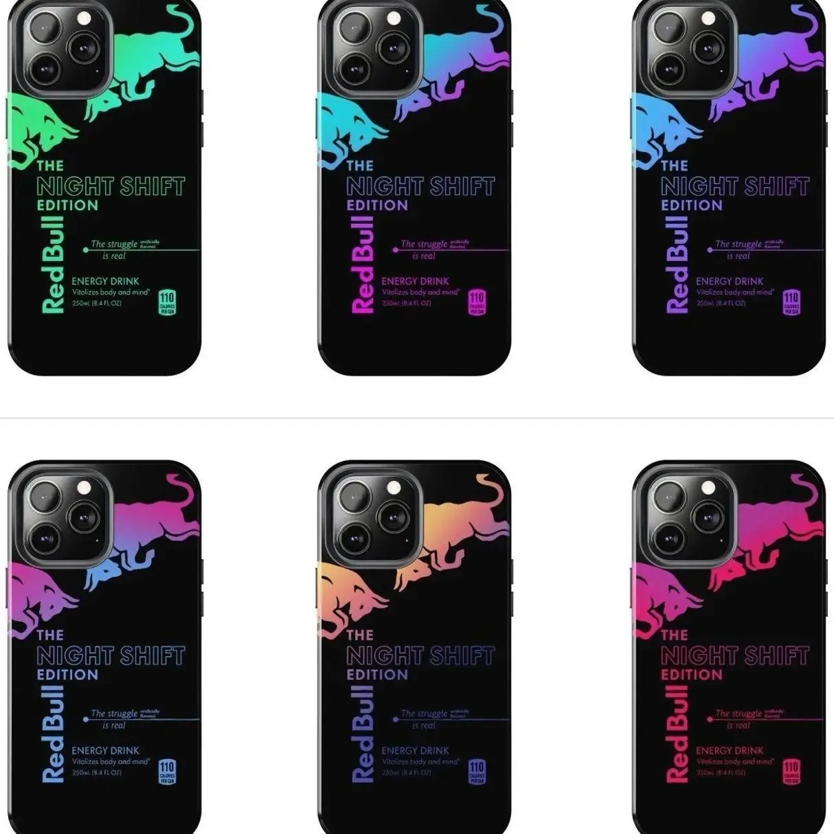 Red Bull The Night Shift Edition Case for iPhone 17-7 Pro Max Plus & Samsung Galaxy S26-S21 Ultra Plus - Funny Energy Drink Neon Gradient Aesthetic Phone Cover unisex