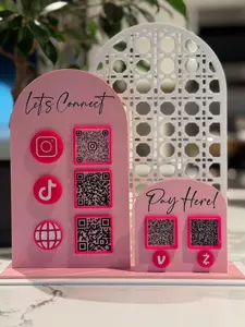 Let’s Get Social QR Code Sign + Pay Here Display Set | Custom Social Media & Payment QR Stand | Acrylic Business Sign