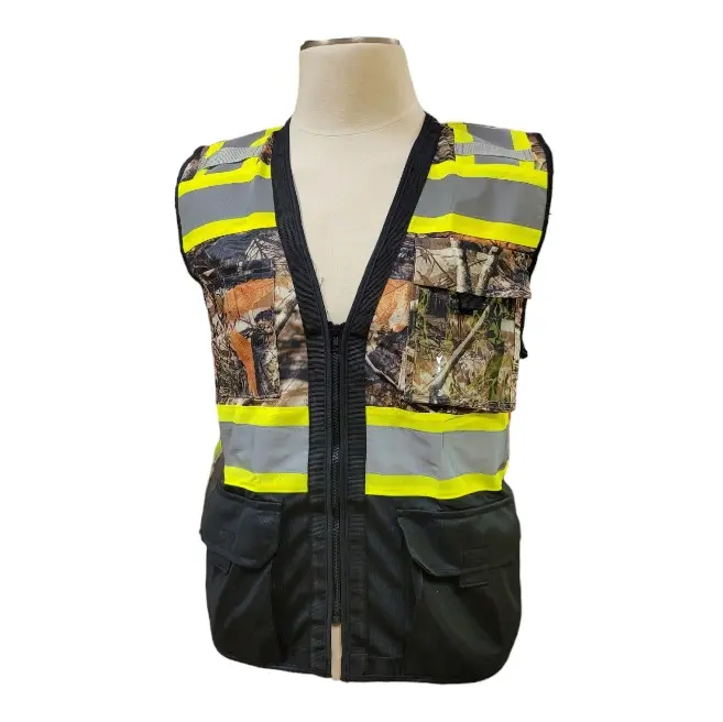 Reflective Hi-Vis Safety Work Vest - Camouflage Black Bottom Protective Workwear Safety Vest for Home Improvement, Security Use, Hi Vis Vest