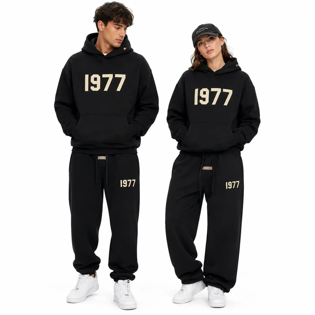 1977 Essential Hoodie & Joggers Set – Matching Unisex Pullover Sweatshirt and Sweatpants, Cozy Streetwear Outfit for Men & Women