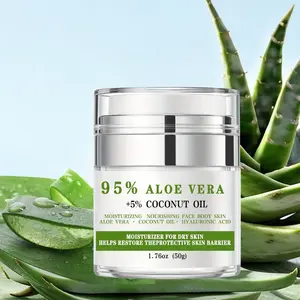 95% Organic Aloe Vera Moisturizing Hydrating Cream, Vitamin C, Hyaluronic Acid, Coconut Oil, Face and Body, Dry Skin, Moisturizer, Skin Repair, 1.76 Oz
