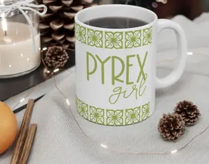 Pyrex Girl Mug, Retro Coffee Cup with Vintage Pyrex Verde Green Design, Gift for Pyrex Collector, Kitchen Decor, Tea Mug, Ceramic