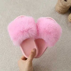 Fuzzy Slippers Girls Fuzzy Flip Flops Open Toe Kids Slippers Girls Home Slippers Indoor Outdoor