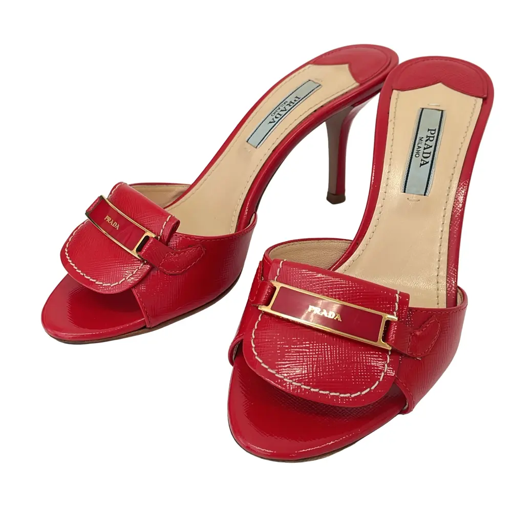 Pre-owned PRADA Patent Leather Small Leather Goods Vernice Saffiano mules sandals