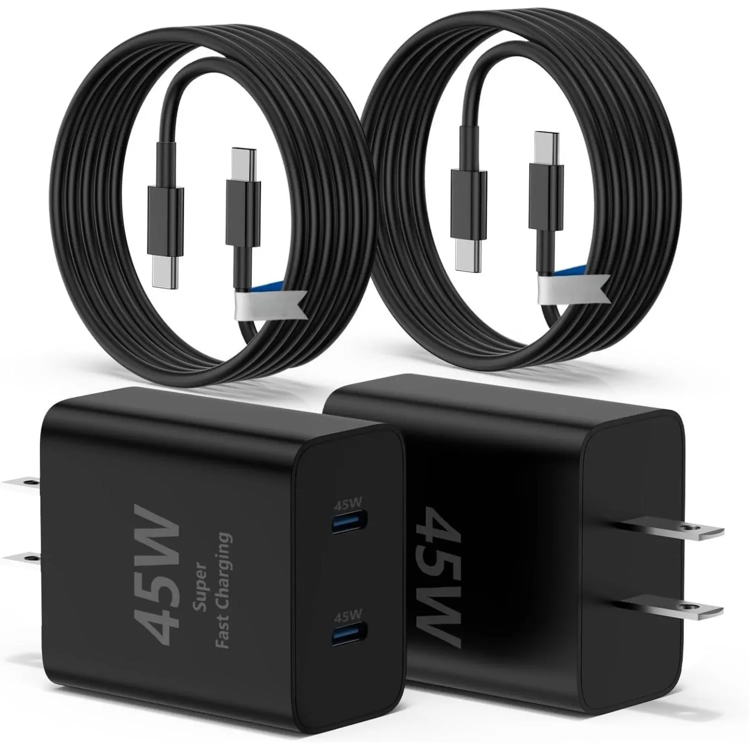 SANPRIO 45W Dual Port Wall Charger for iPhone 17 & Samsung S25/S24 Ultra 2-Pack Super Fast Charging with 6.6ft USB C Cables PD 3.0 & PPS for Galaxy S25 Ultra/S24/S23 Android Phones