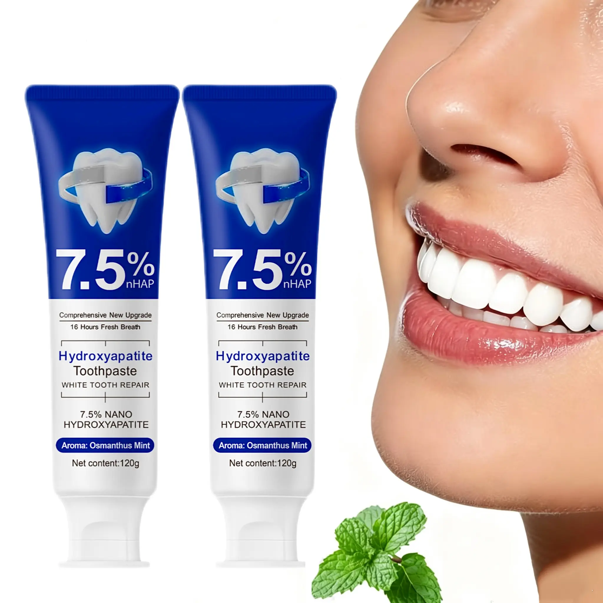 7.5% Nano-Hydroxyapatite Gentle Effective Toothpaste - Fluoride Free, Unisex, Gentle Mint Flavor, Oral Cleaning, Breath Freshening, Tooth Strengthening, Daily Oral Care (Home Supplies, Party Bag Gift Option)
