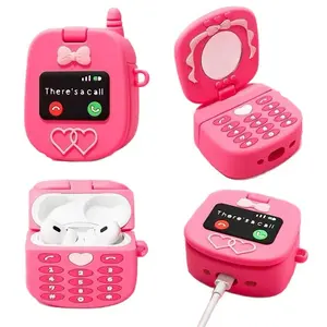 3D Cute Kawaii Cellphone Model Flip Mirror Silicone Earphone Case for Airpods 4 3 1 Pro 3 2 Air Pods Pro2 Pro3 Headphone Cover