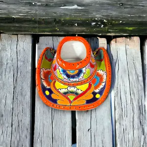 Small Talavera Sombrero Planter | Hand-Painted Cowboy Hat Decor