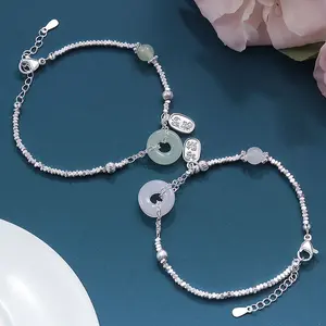 Crushed Silver Bracelet For Women Gift Hotan Jade Peace Buckle Wealth And Fortune Pendant Jewelry