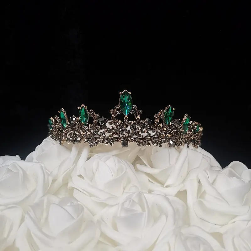 9.8 oz Emerald with Black Rhinestones Tiara Cake Topper