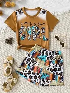 Two-Piece Set Baby Girl Leopard Print Short Sleeve Tee & Shorts, Baby Clothing, Comfortable Cotton Fabric, Perfect Gift for Newborns, Leopard Pattern