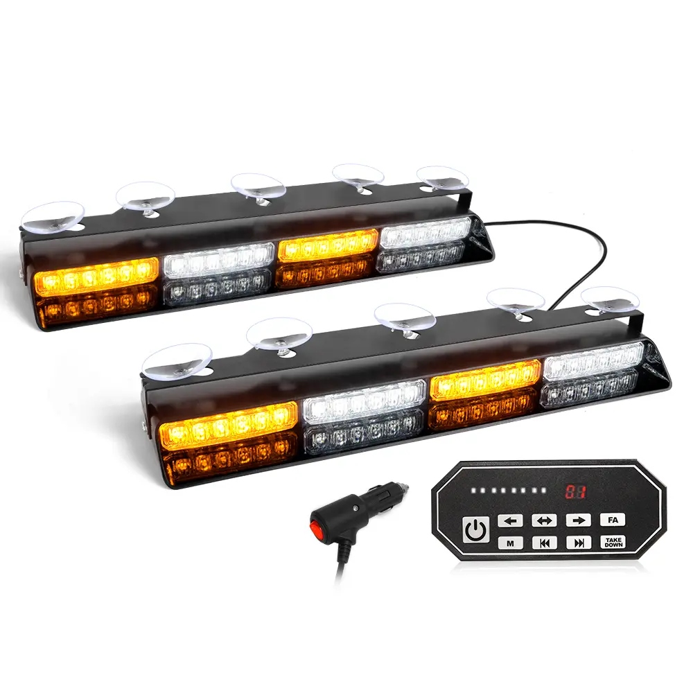 2x16.8 Inch LED Work Lights, Amber White Security Light w/Take Down, 48LED Work Light with Controller, Safety Light for Truck Vehicles (12V)