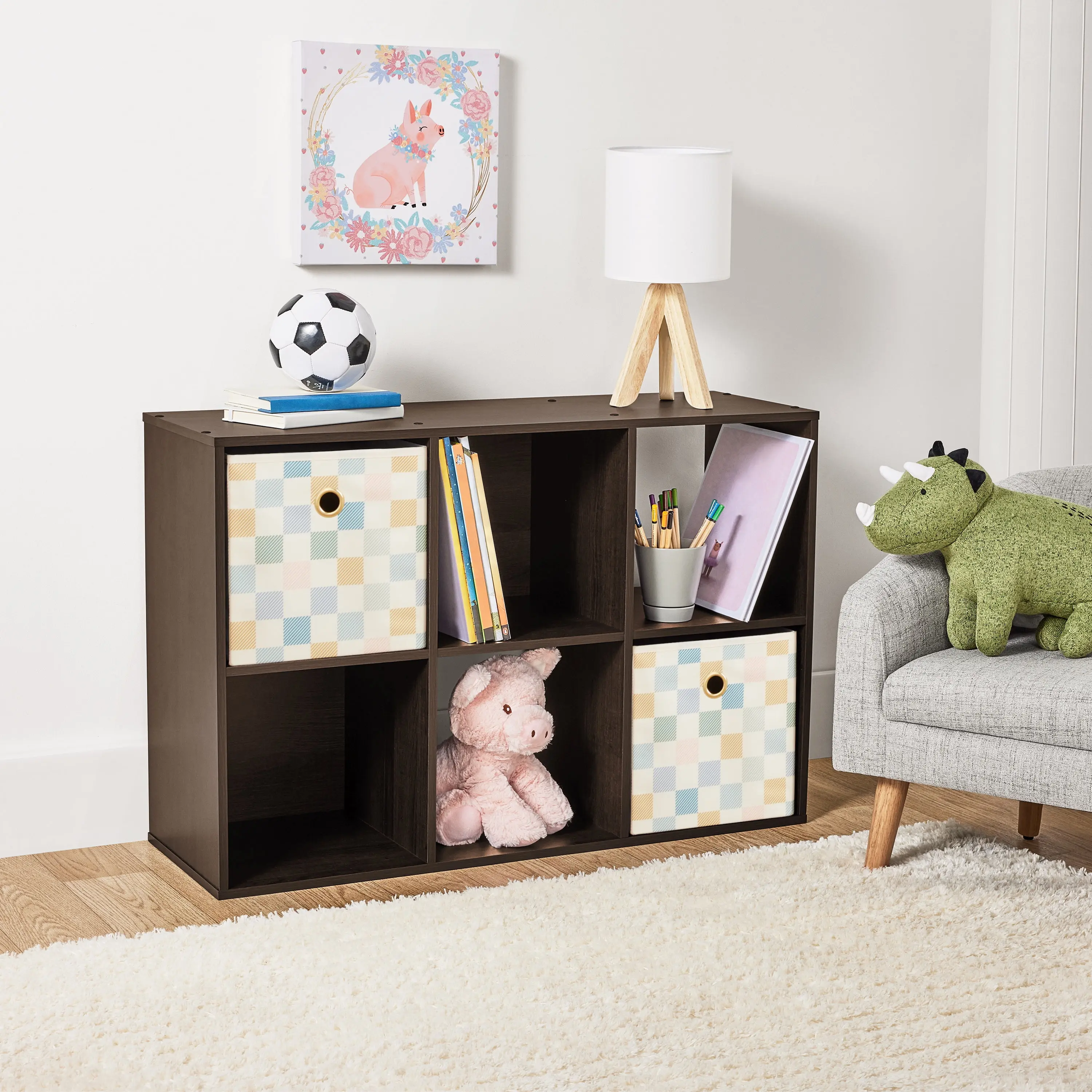 Mainstays 6-Cube Storage Organizer, Home Supplies Cube Shelf for Home Decor, Hooks & Shelves Organization