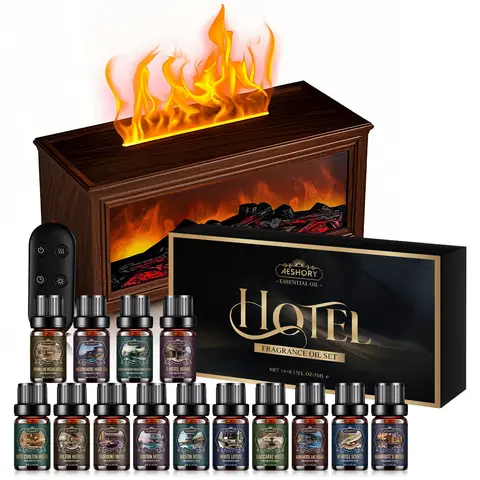 Aeshory Hotel Scent Diffuser Oils Bundle - 6x10ml Luxury Freshener Oils with Fireplace Diffuser, Upgraded Selfcare Set for Better Breathing, Christmas Present for Housewarming, Fits DIY Soap & Candle, Haircare Use