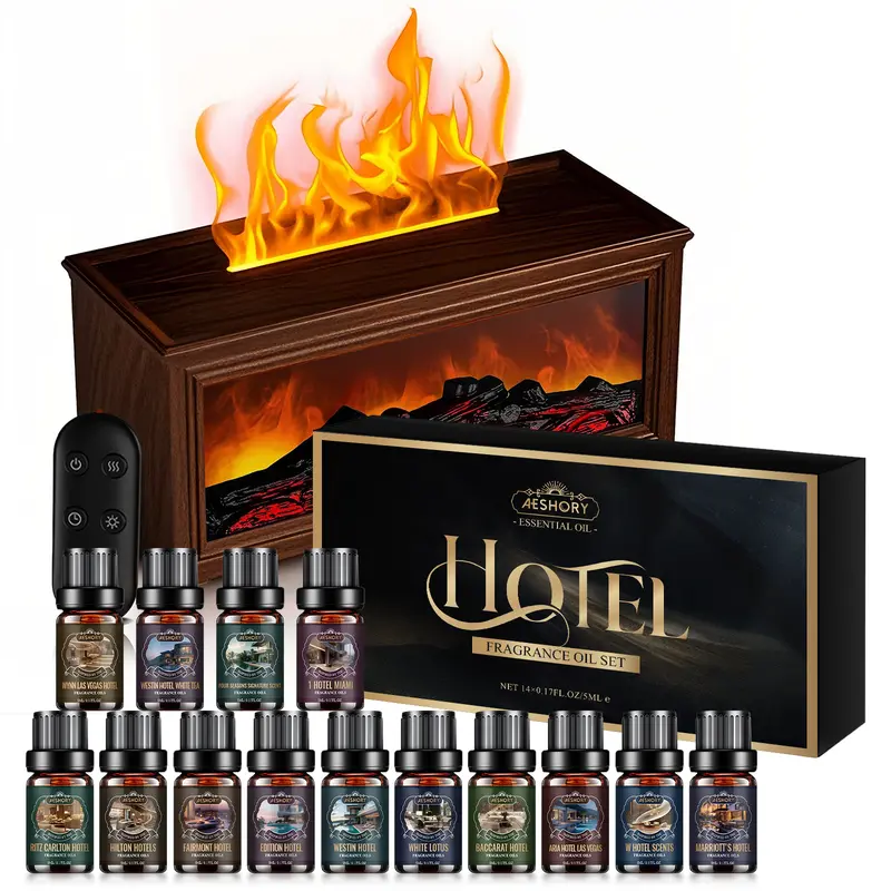 Aeshory Hotel Scent Diffuser Oils Bundle - 6x10ml Luxury Freshener Oils with Fireplace Diffuser, Upgraded Selfcare Set for Better Breathing, Christmas Present for Housewarming, Fits DIY Soap & Candle, Haircare Use