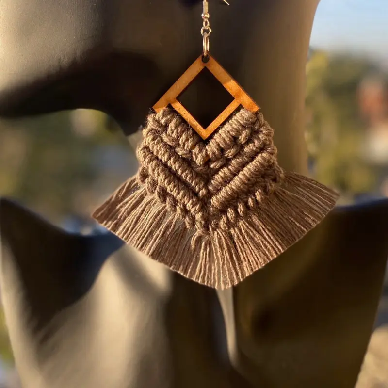 Handmade Brown Macrame Earrings