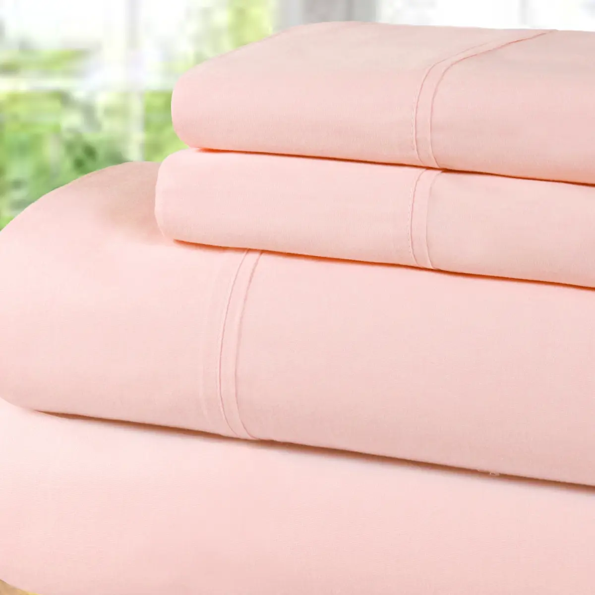 Home City P300SKSH SLBH Split King Solid Blush Cotton Percale Sheet Set - 300-Thread Count, Deep Pockets, Bedroom Bedding, Set Includes Sheets