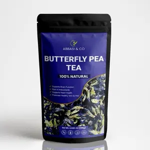 Abbasi & Co Butterfly Pea Tea 100 Gram Organic USDA Whole Petals 500 Cups Rich Dried Herbal Tea from Thailand Natural Blend