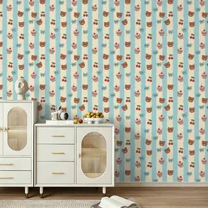 Seamless Loop Wall Stickers, Cute Bear Head and Cake Print, Self-Adhesive PVC, Easy Peel, UV Resistant, Home & Shop Decor