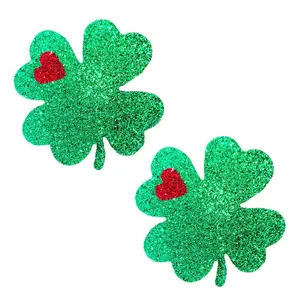 Kiss Me I'm Irish Green Glitter Clover Nipple Cover Pasties!