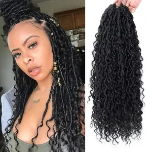 Goddess Locs Crochet Hair 18Inch Boho Faux Locs With Curly Ends River Hippie Loc Crochet Hair Pre Looped Bohemian Crochet Braids for Black Women 4Packs(1B, 18inch)