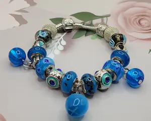 Blue apple bead bracelet,  BRACELET WITH BLUE,  BRACELET WITH BLUE  CHARMS, Glass Bead Charm Bracelet Gift For Mother Daughter Nana Aunt Cousin Sister Grandma